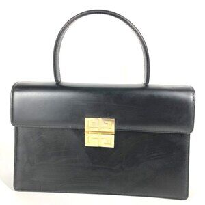 GIVENCHY vintage logo Bag Tote Bag Shoulder Bag Flap Hand Bag Leather Black/Gold
